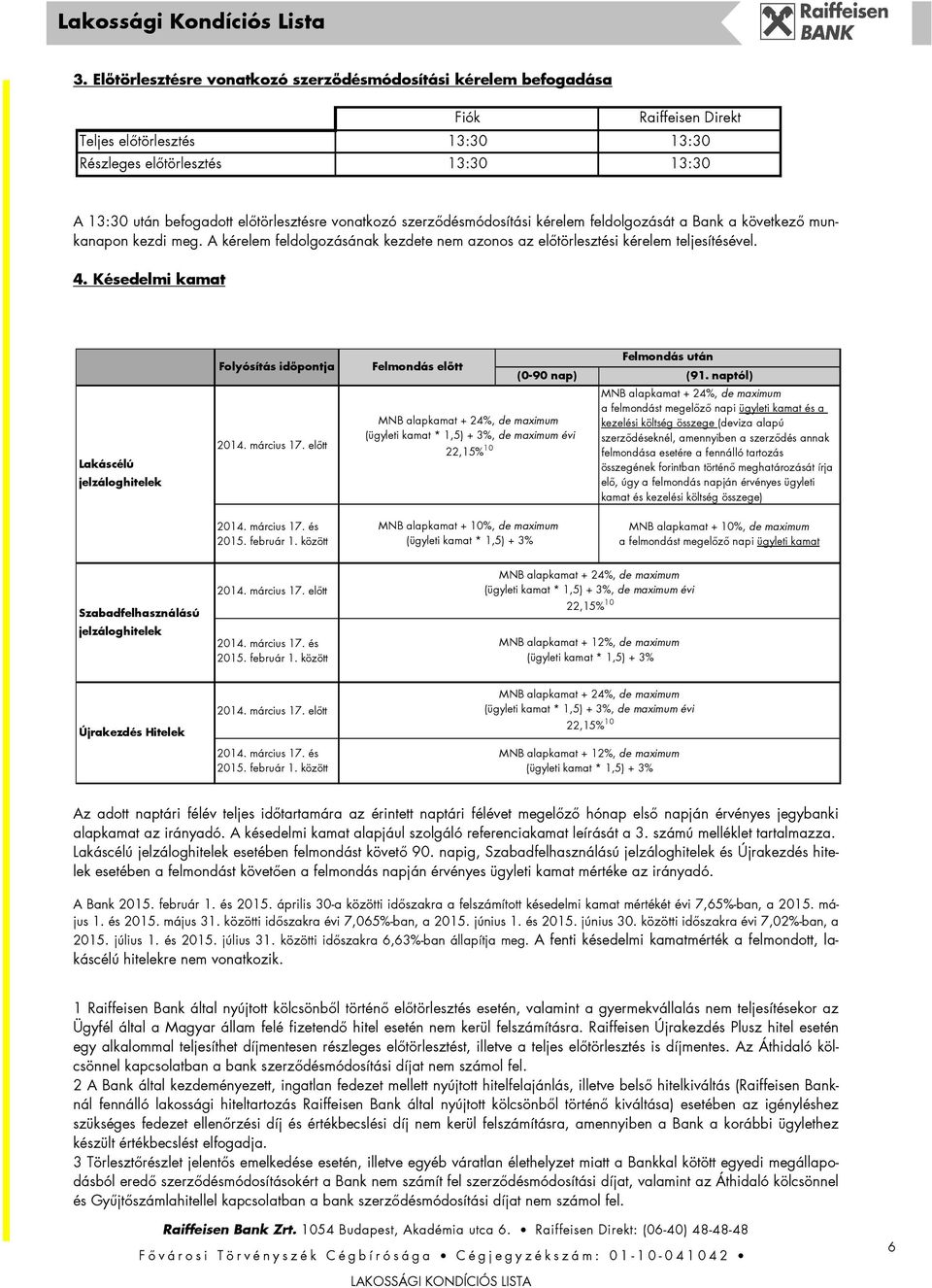 Késedelmi kamat Lakáscélú jelzálghitelek Flyósítás idıpntja 2014. március 17.