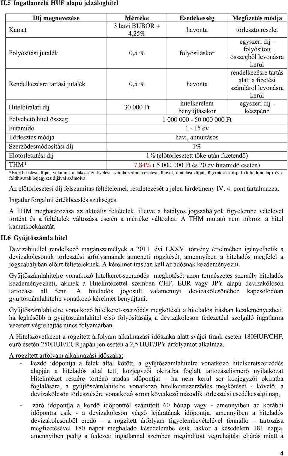 Felvehető hitel összeg 1 000 000-50 000 000 Ft Futamidő 1-15 év Törlesztés módja havi, annuitásos Szerződésmódosítási díj 1% Előtörlesztési díj 1% (előtörlesztett tőke után fizetendő) THM* 7,84% ( 5