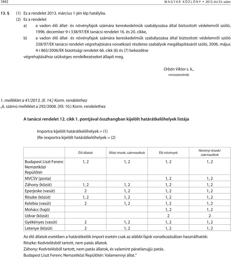 cikke, b) a vadon élõ állat- és növényfajok számára kereskedelmük szabályozása által biztosított védelemrõl szóló 338/97/EK tanácsi rendelet végrehajtására vonatkozó részletes szabályok