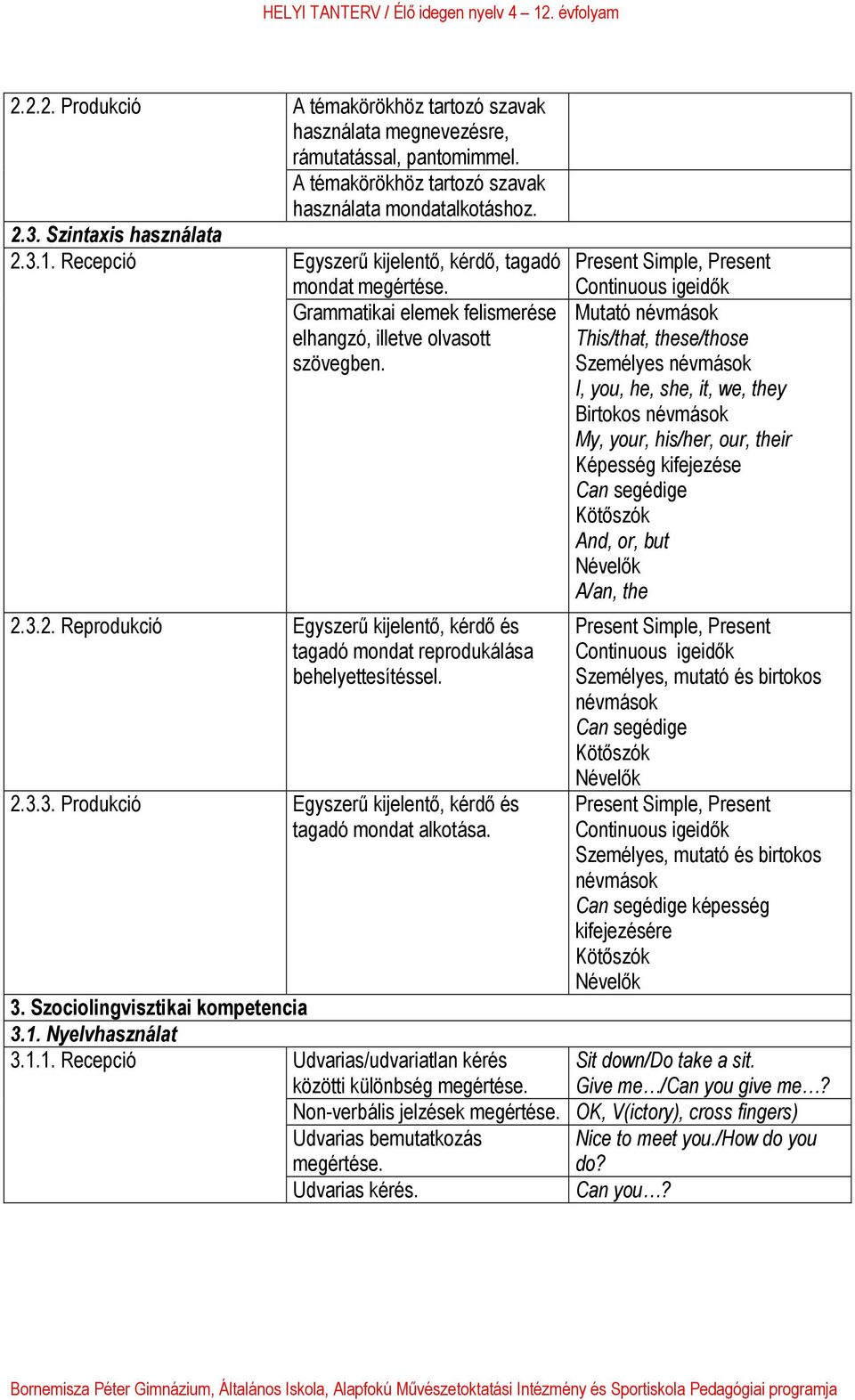 3.2. Reprodukció Egyszerű kijelentő, kérdő és tagadó mondat reprodukálása behelyettesítéssel. 2.3.3. Produkció Egyszerű kijelentő, kérdő és tagadó mondat alkotása.