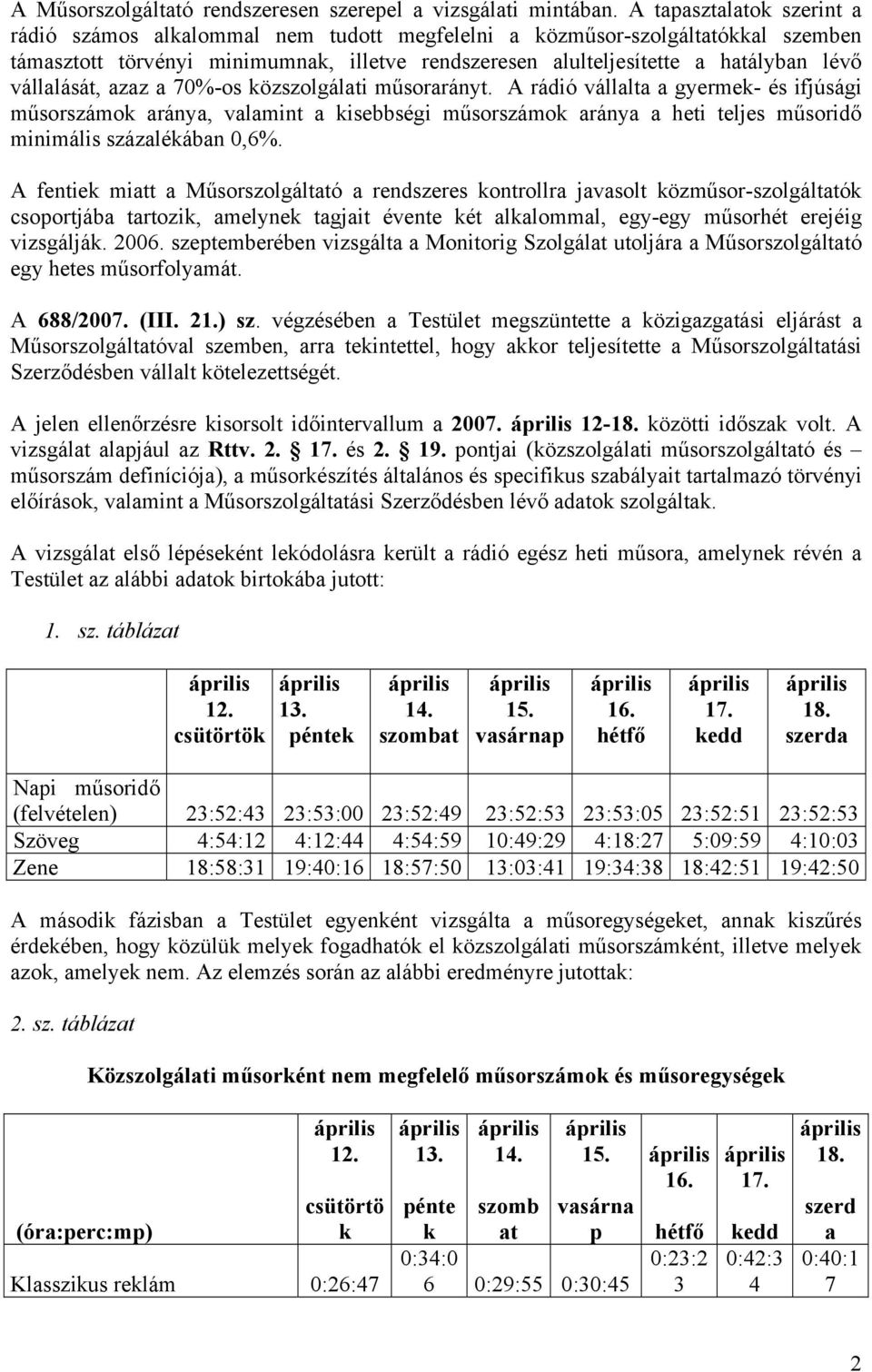 vállalását, azaz a 70%-os közszolgálati műsorarányt.