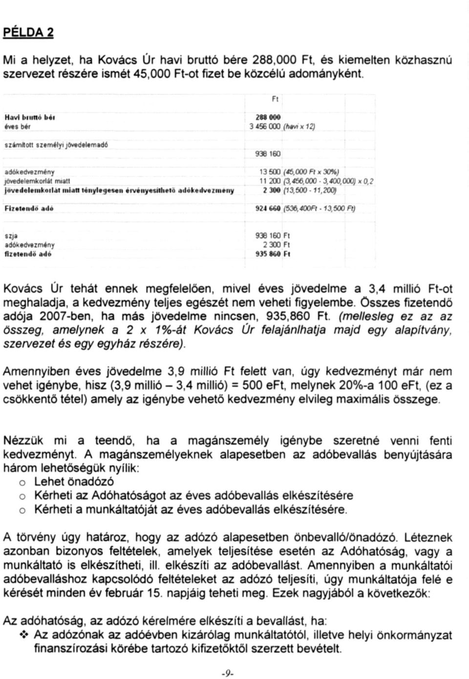 935,860 Ft. (mellesleg ez az az összeg, amelynek a 2 x 1%-át Kovács Úr felajánlhatja majd egy alapítvány, szervezet és egy egyház részére).