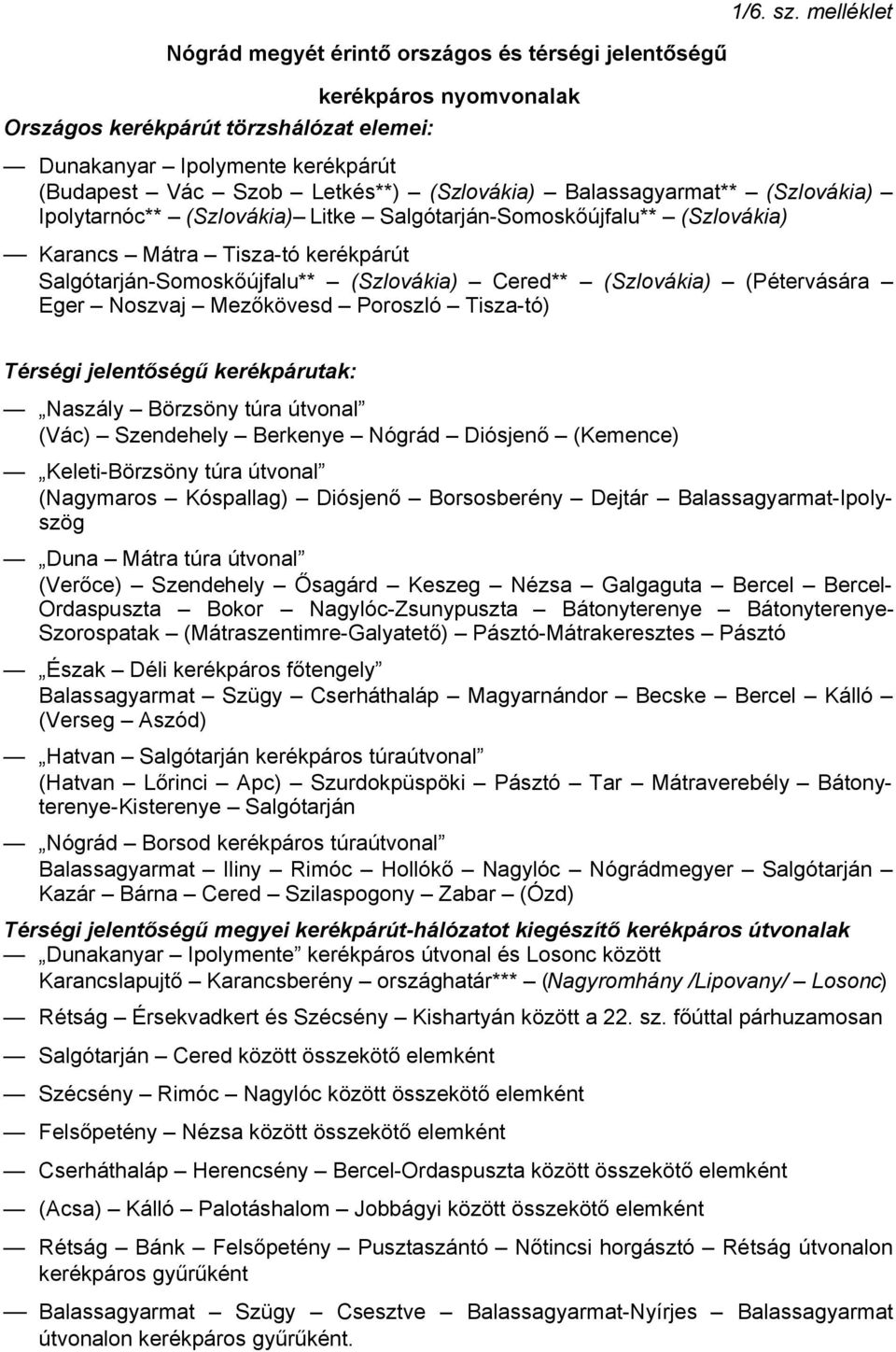 krékpárút Salgótarján-Somoskőújfalu** (Szlovákia) Crd** (Szlovákia) (Pétrvására Egr Noszvaj Mzőkövsd Poroszló Tisza-tó) Térségi jlntőségű krékpárutak: Naszály Börzsöny túra útvonal (Vác) Szndhly