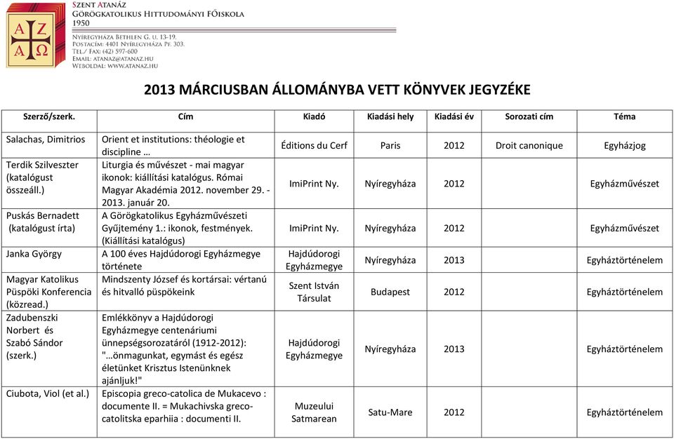 ) Zadubenszki Norbert és Szabó Sándor Orient et institutions: théologie et discipline Liturgia és művészet - mai magyar ikonok: kiállítási katalógus. Római Magyar Akadémia 2012. november 29. - 2013.