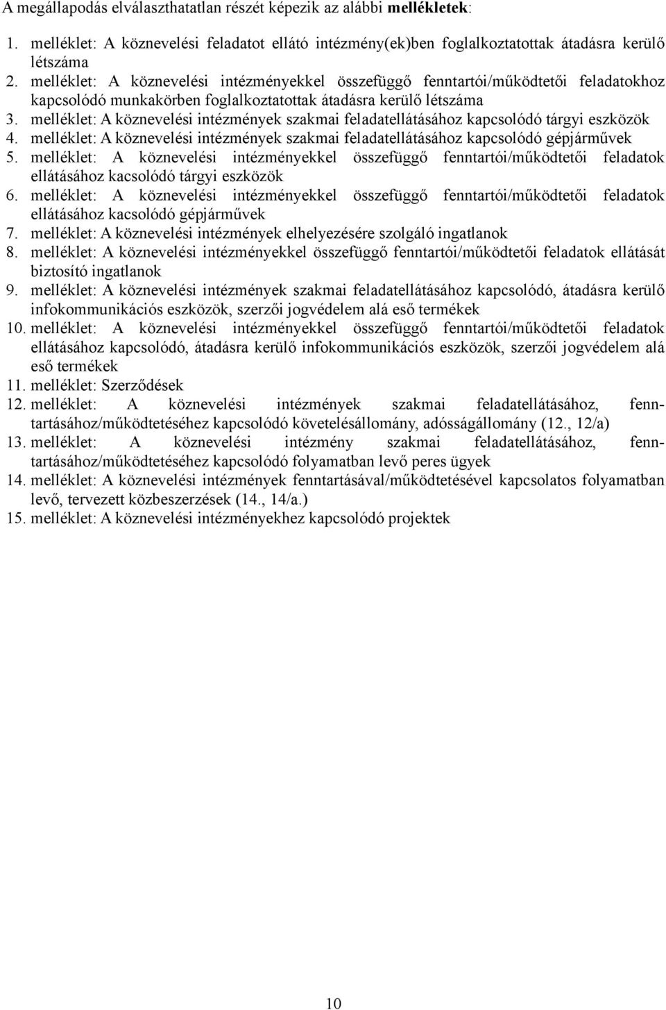 melléklet: A köznevelési intézmények szakmai feladatellátásához kapcsolódó tárgyi eszközök 4. melléklet: A köznevelési intézmények szakmai feladatellátásához kapcsolódó gépjárművek 5.