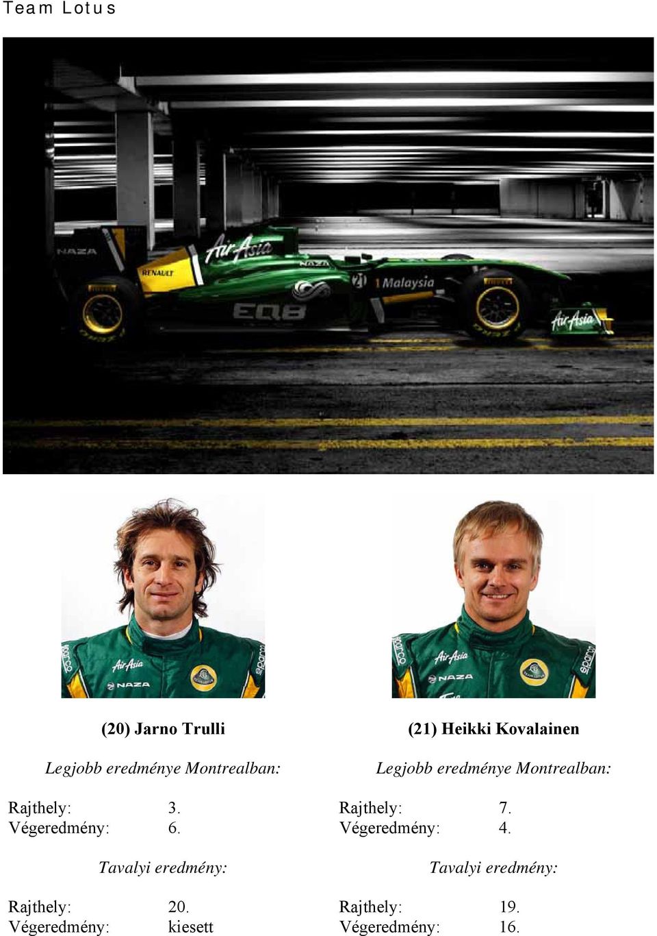 Végeredmény: kiesett (21) Heikki Kovalainen