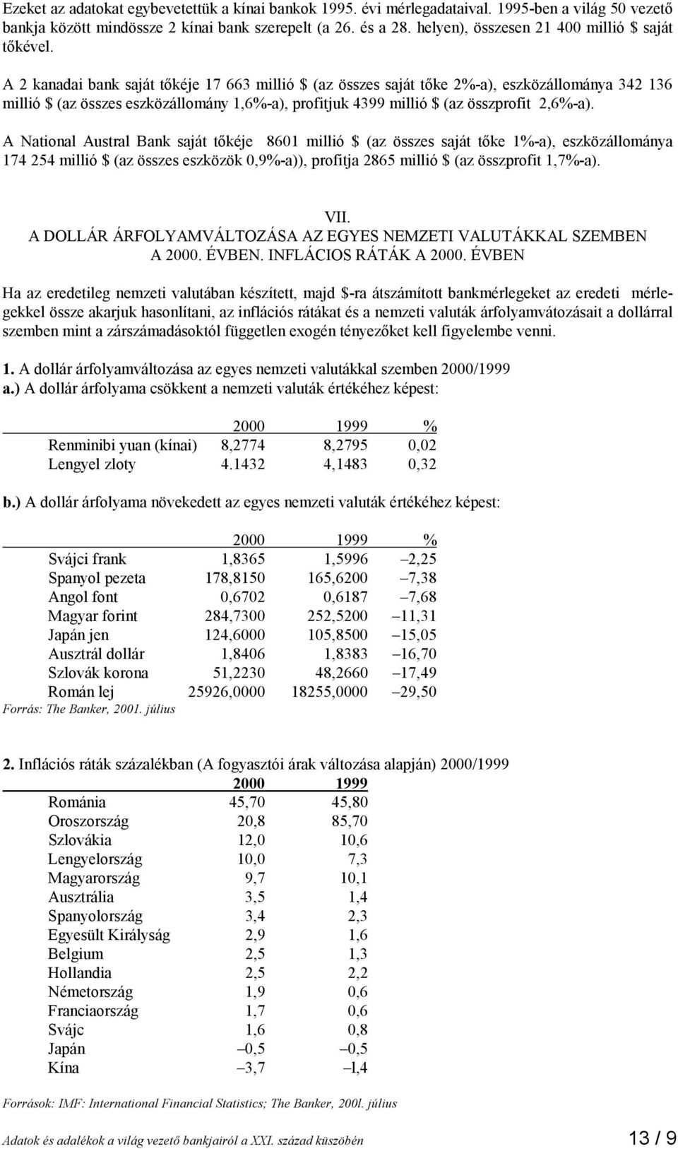 A 2 kanadai bank saját tőkéje 17 663 millió $ (az összes saját tőke 2%-a), eszközállománya 342 136 millió $ (az összes eszközállomány 1,6%-a), profitjuk 4399 millió $ (az összprofit 2,6%-a).