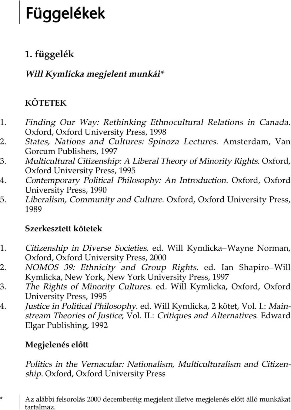 Contemporary Political Philosophy: An Introduction. Oxford, Oxford University Press, 1990 5. Liberalism, Community and Culture. Oxford, Oxford University Press, 1989 Szerkesztett kötetek 1.