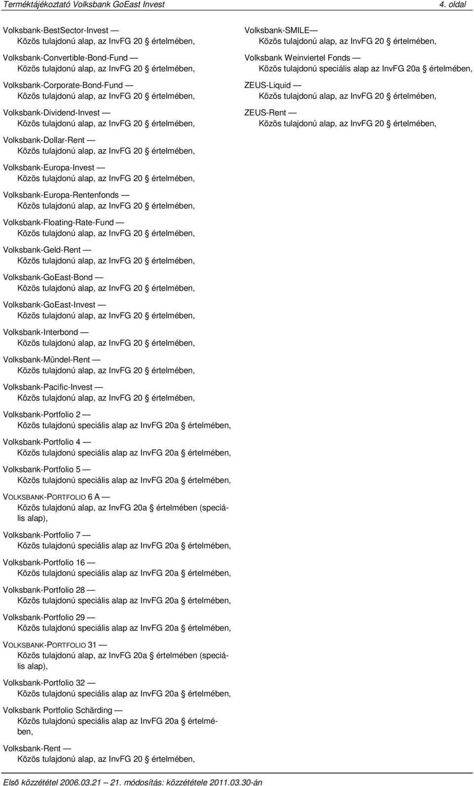 Volksbank-Mündel-Rent Volksbank-Pacific-Invest Volksbank-Portfolio 2 Volksbank-Portfolio 4 Volksbank-Portfolio 5 VOLKSBANK-PORTFOLIO 6 A Közös tulajdonú alap, az InvFG 20a értelmében (speciális