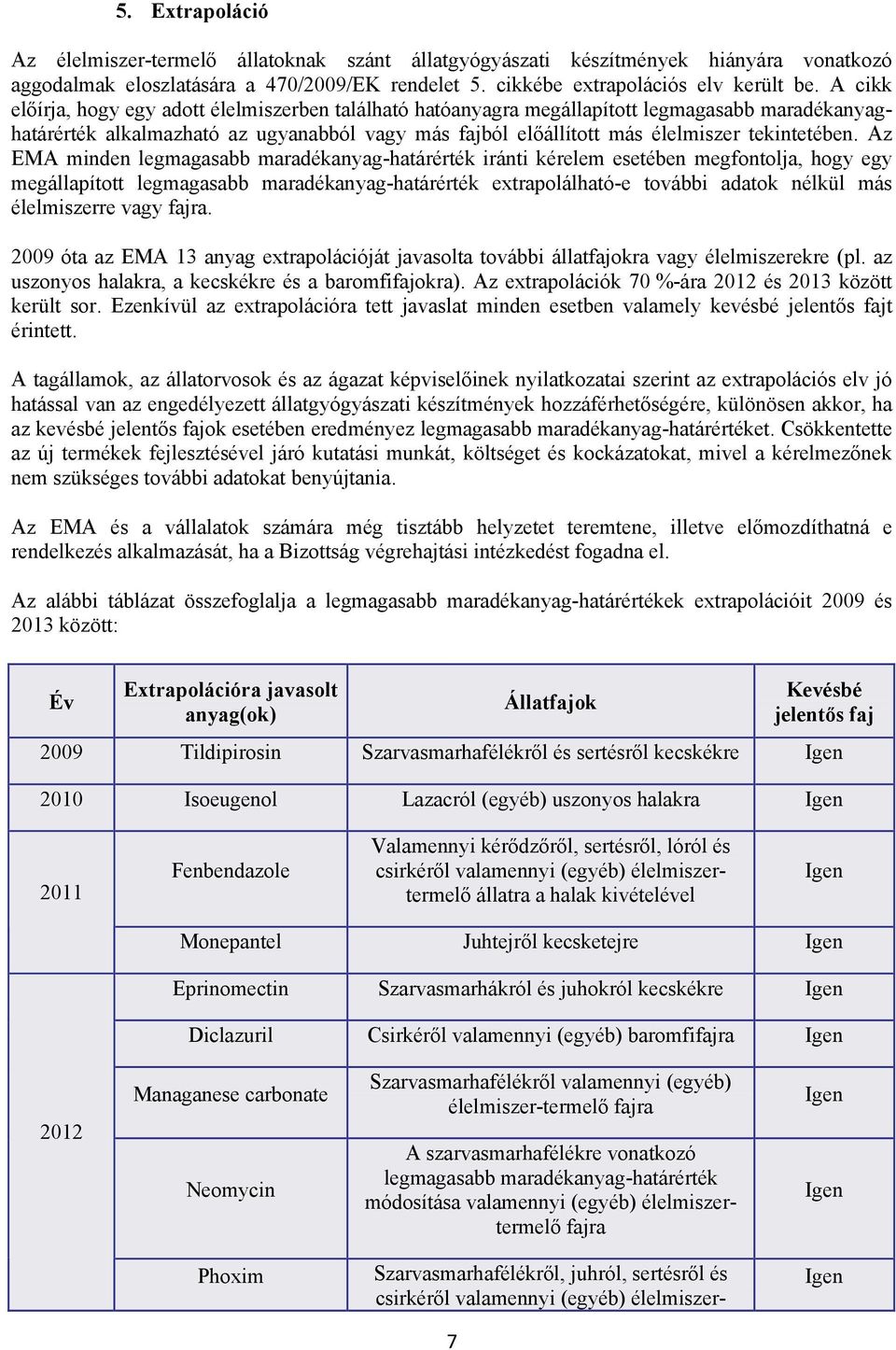 Az EMA minden legmagasabb maradékanyag-határérték iránti kérelem esetében megfontolja, hogy egy megállapított legmagasabb maradékanyag-határérték extrapolálható-e további adatok nélkül más