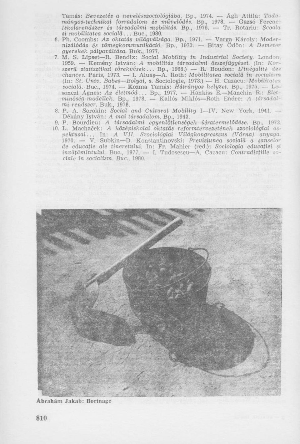 Bitay Ödön: A Demeter gyerekek pályaváltása. Buk., 1977. 7. M. S. Lipset R. Bendix: Social Mobility in Industrial Society. London, 1959. Kemény István: A mobilitás társadalmi összefüggései.