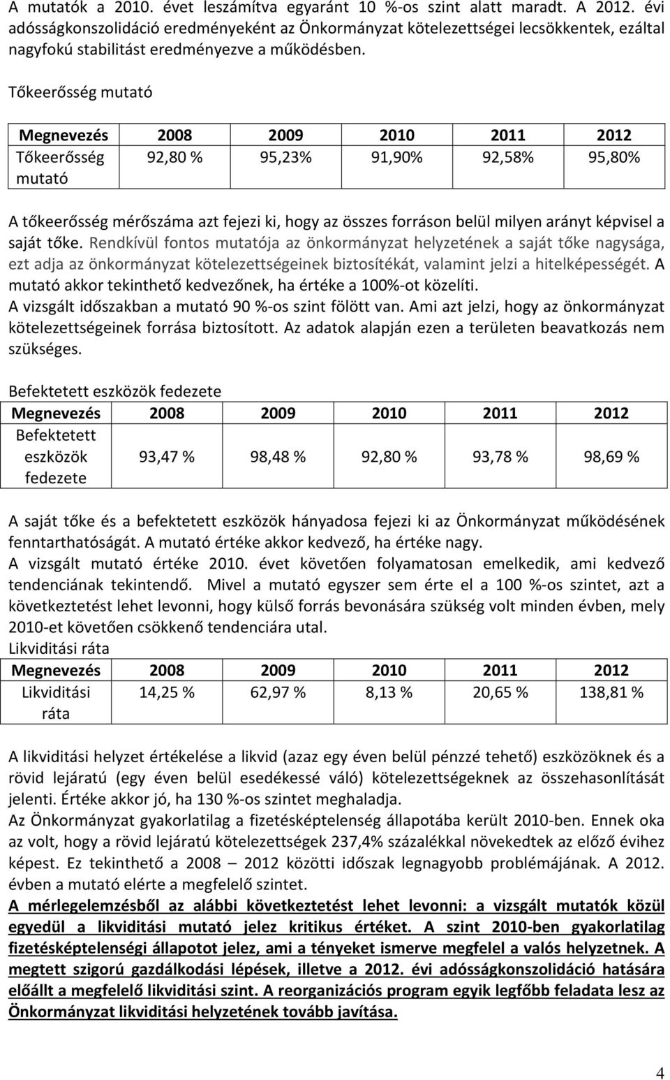 Tőkeerősség mutató Tőkeerősség 92,80 % 95,23% 91,90% 92,58% 95,80% mutató A tőkeerősség mérőszáma azt fejezi ki, hogy az összes forráson belül milyen arányt képvisel a saját tőke.