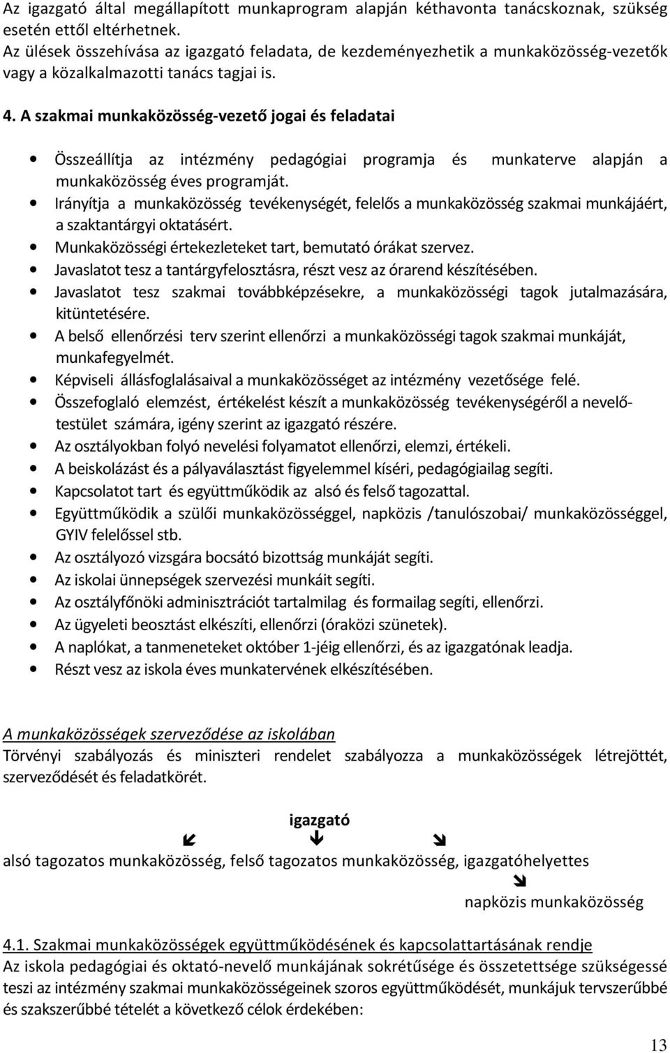 A szakmai munkaközösség-vezető jogai és feladatai Összeállítja az intézmény pedagógiai programja és munkaterve alapján a munkaközösség éves programját.