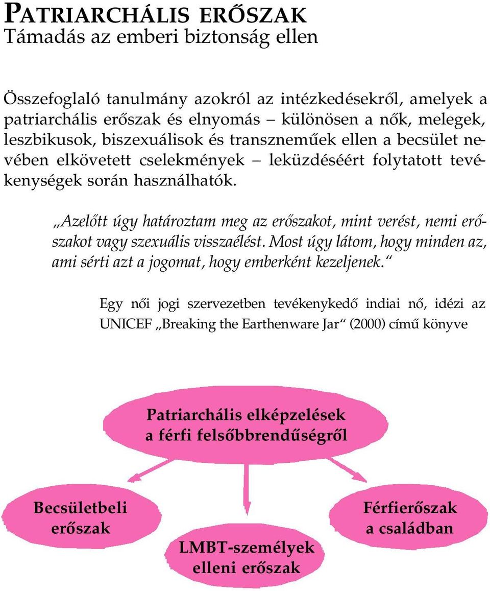 Azelőtt úgy határoztam meg az erőszakot, mint verést, nemi erőszakot vagy szexuális visszaélést. Most úgy látom, hogy minden az, ami sérti azt a jogomat, hogy emberként kezeljenek.