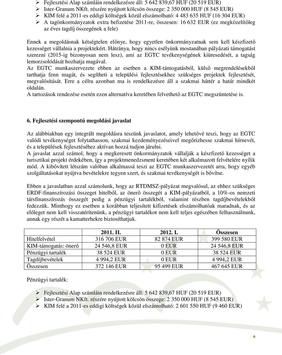 16 632 EUR (ez megközelítőleg az éves tagdíj összegének a fele) Ennek a megoldásnak kétségtelen előnye, hogy egyetlen önkormányzatnak sem kell készfizető kezességet vállalnia a projektekért.