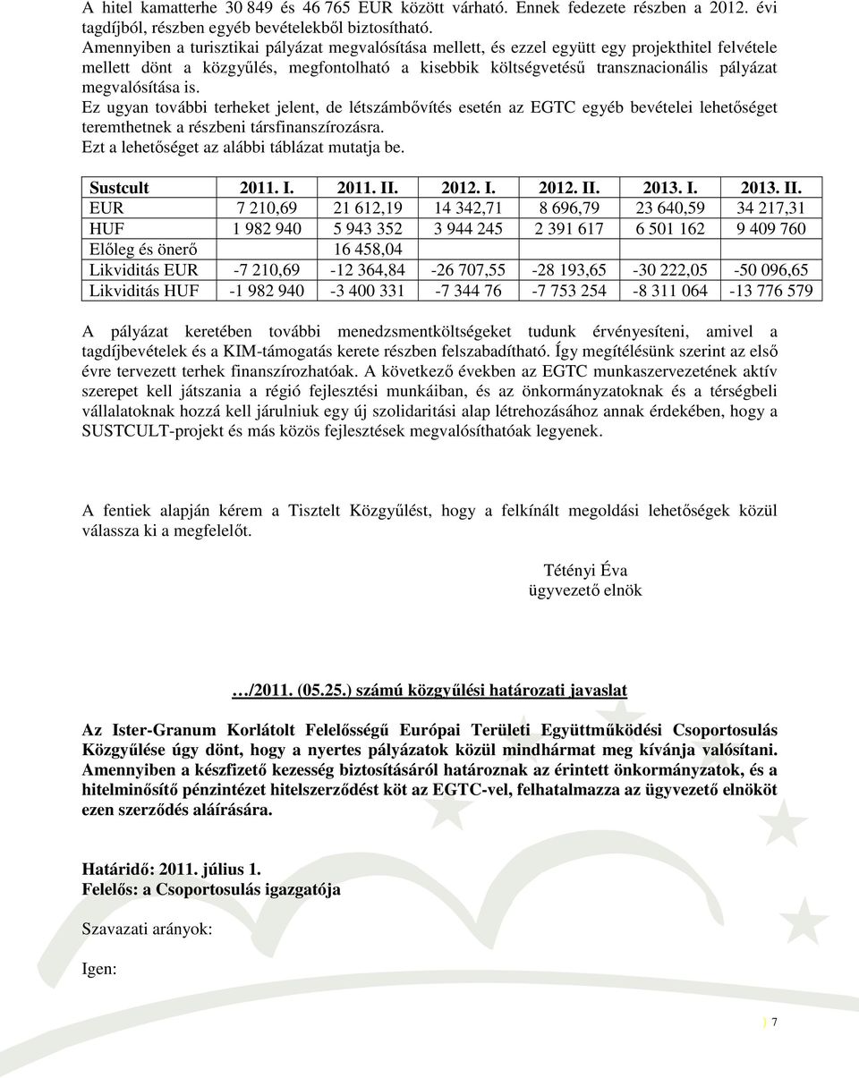 megvalósítása is. Ez ugyan további terheket jelent, de létszámbővítés esetén az EGTC egyéb bevételei lehetőséget teremthetnek a részbeni társfinanszírozásra.