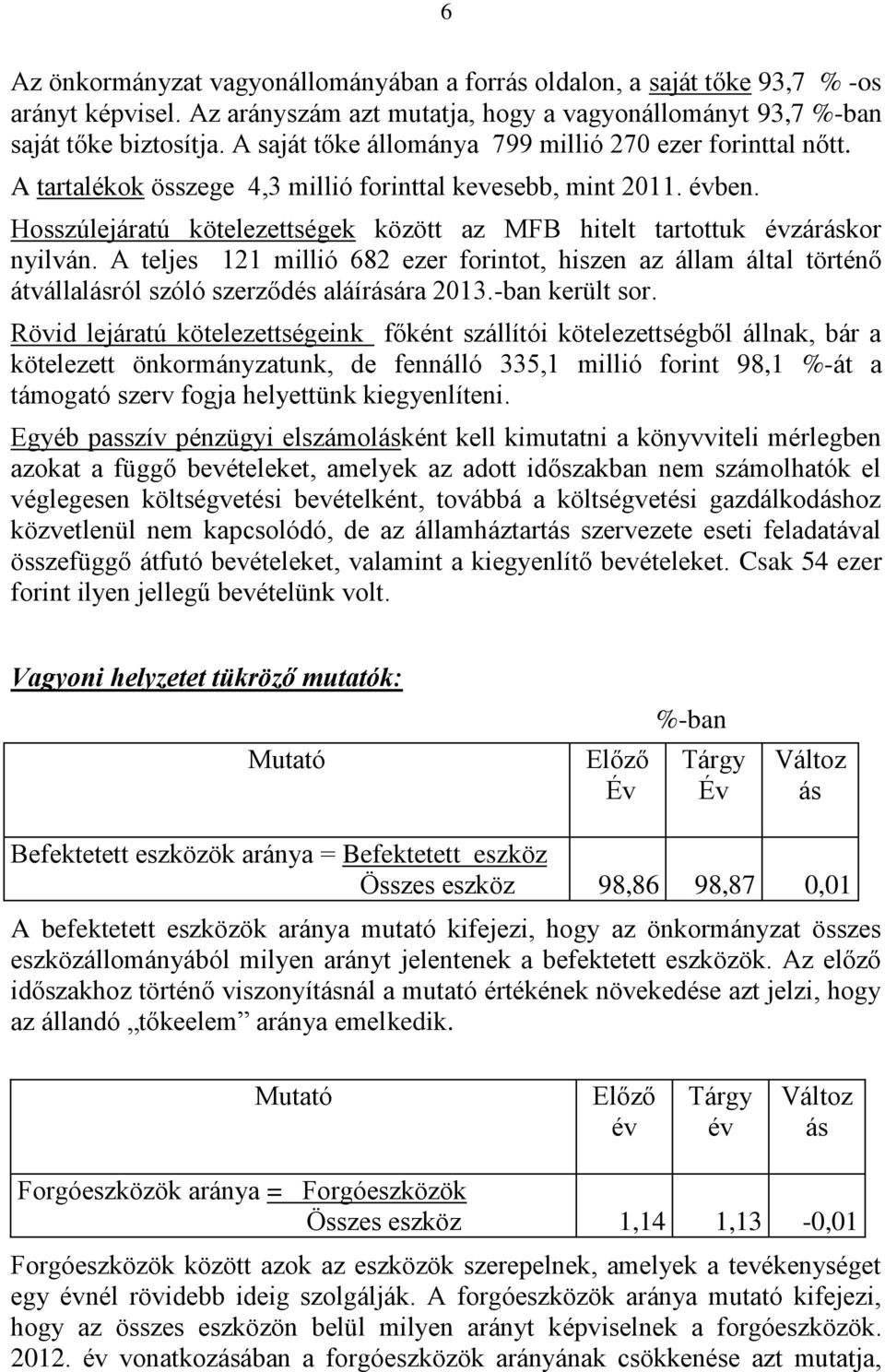 Hosszúlejáratú kötelezettségek között az MFB hitelt tartottuk zárkor nyilván. A teljes 121 millió 682 ezer forintot, hiszen az állam által történő átvállalról szóló szerződés aláírára 2013.