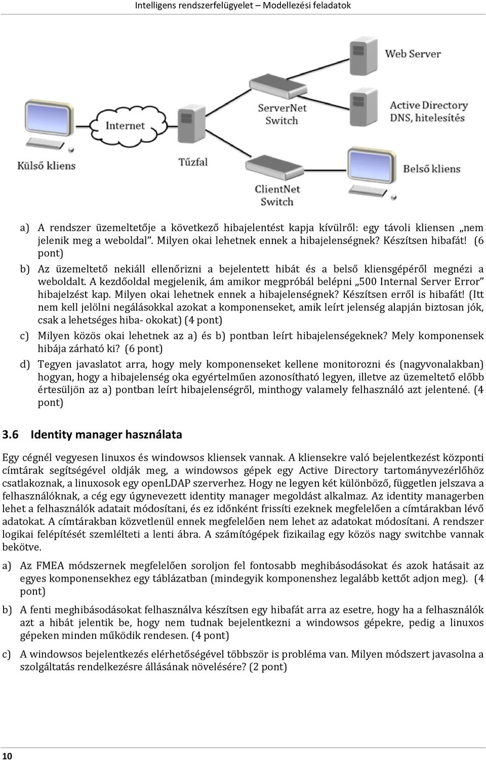 A kezdőoldal megjelenik, ám amikor megpróbál belépni 500 Internal Server Error hibajelzést kap. Milyen okai lehetnek ennek a hibajelenségnek? Készítsen erről is hibafát!