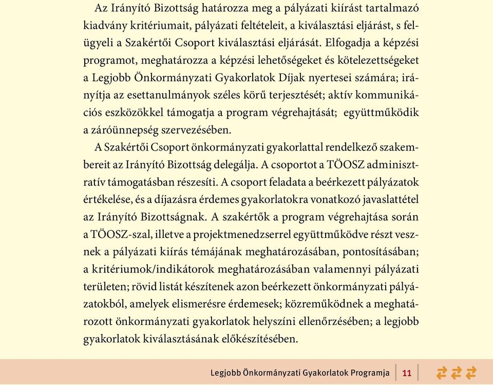 terjesztését; aktív kommunikációs eszközökkel támogatja a program végrehajtását; együttműködik a záróünnepség szervezésében.