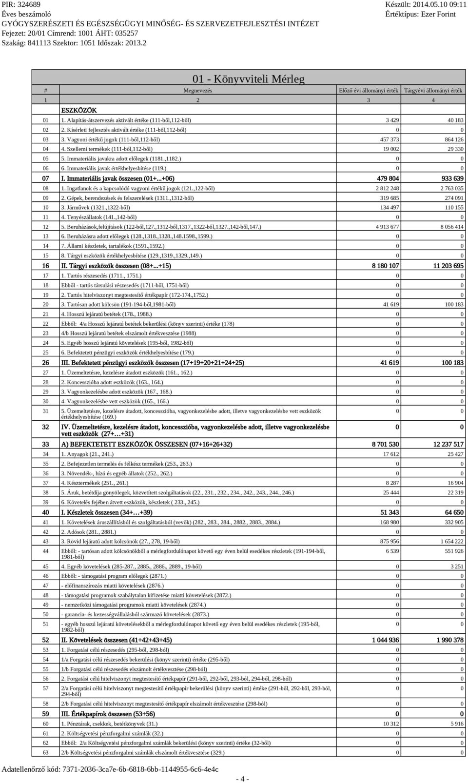 Immateriális javakra adott előleek (1181.,1182.) 0 0 06 6. Immateriális javak értékhelyesbítése (119.) 0 0 07 I. Immateriális javak összesen (01+...+06) 479 804 933 639 08 1.