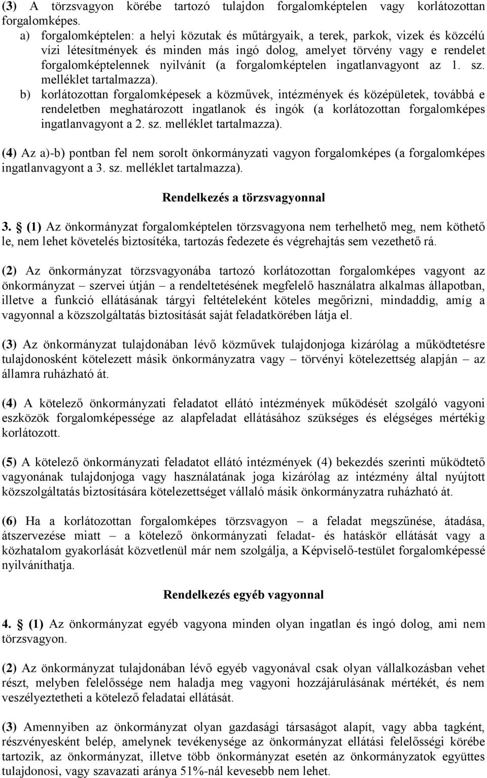 forgalomképtelen ingatlanvagyont az 1. sz. melléklet tartalmazza).