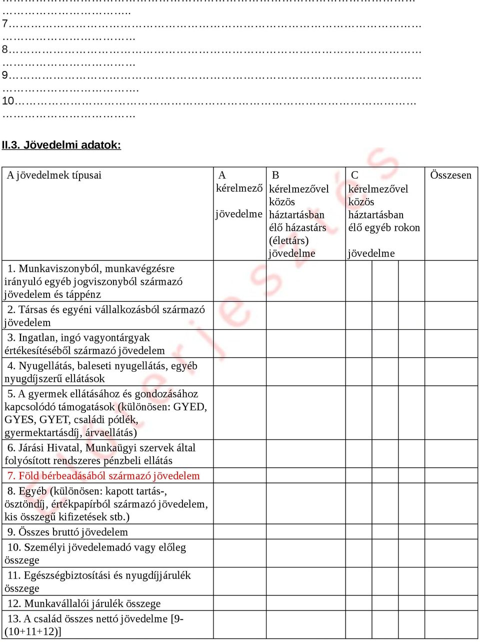 A gyermek ellátásához és gondozásához kapcsolódó támogatások (különösen: GYED, GYES, GYET, családi pótlék, gyermektartásdíj, árvaellátás) 6.