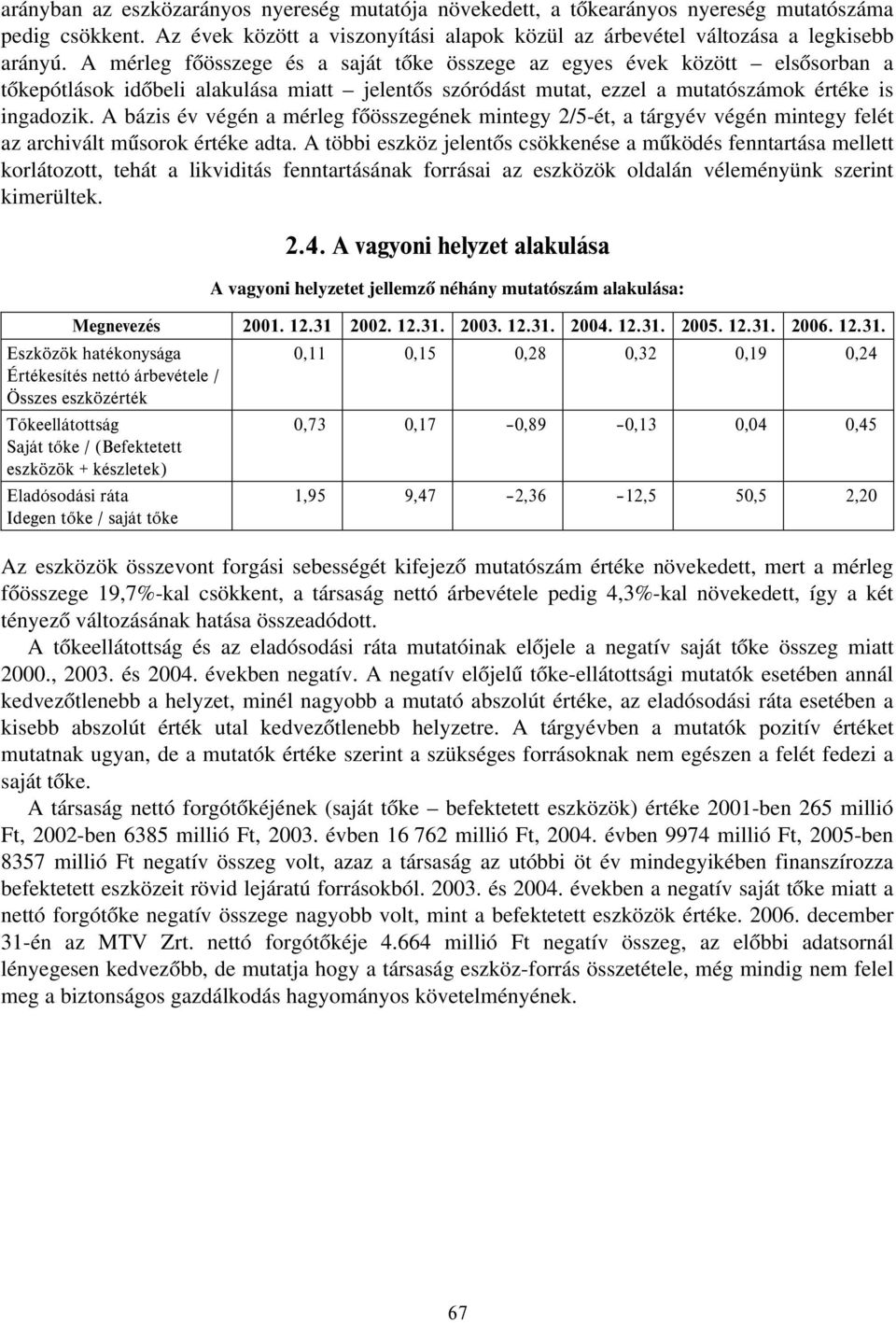 A bázis év végén a mérleg főösszegének mintegy 2/5-ét, a tárgyév végén mintegy felét az archivált műsorok értéke adta.