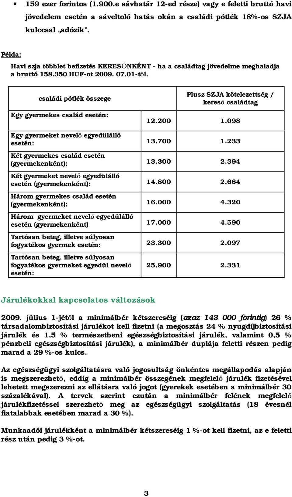 családi pótlék összege Egy gyermekes család esetén: Plusz SZJA kötelezettség / kereső családtag 12.200 1.098 Egy gyermeket nevelő egyedülálló esetén: 13.700 1.