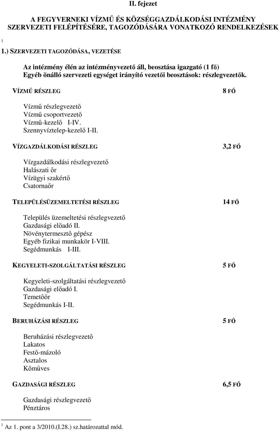 VÍZMŰ RÉSZLEG 8 FŐ Vízmű részlegvezető Vízmű csoportvezető Vízmű-kezelő I-IV. Szennyvíztelep-kezelő I-II.