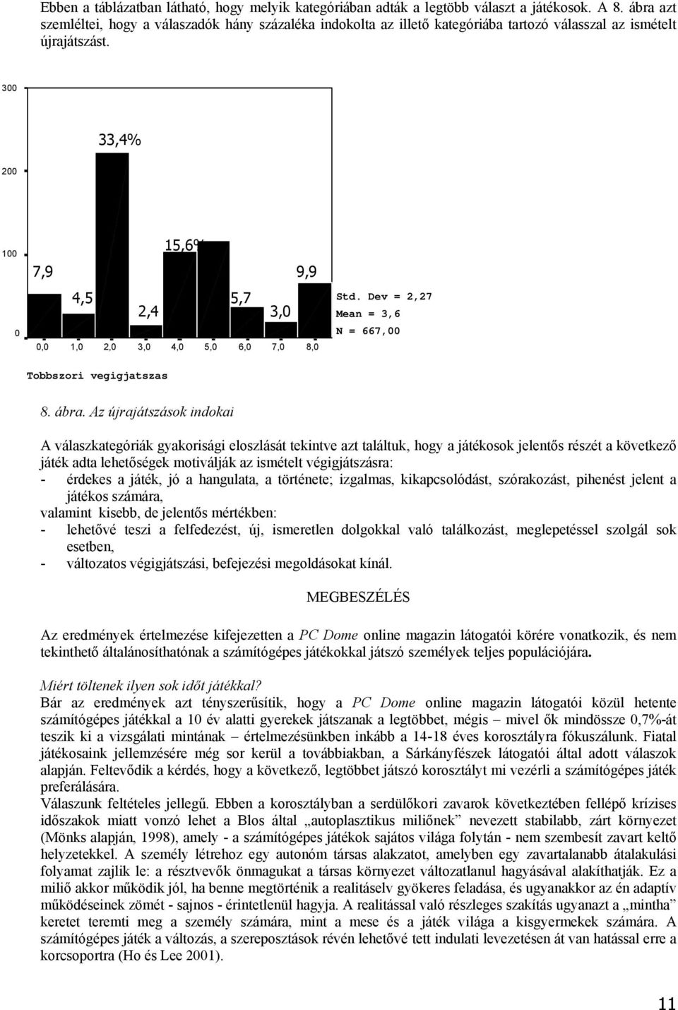 Az újrajászások ndoka A válaszkagórák gyakorság loszlásá knv az aláluk, hogy a jáékosok jlnős részé a kövkző jáék ada lhőségk moválják az smél véggjászásra: - érdks a jáék, jó a hangulaa, a örén;