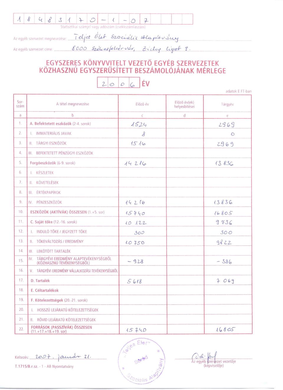 Tárgyév a b ( d e 1 A, Befektetett eszközök (24 sorok),(~2t, L'3I;, '3 2 I IMMATERIÁLIS JAVAK l I J O 3 II TÁRGYI ESZKÖZOK ts o: LS b 5 4 Ill.