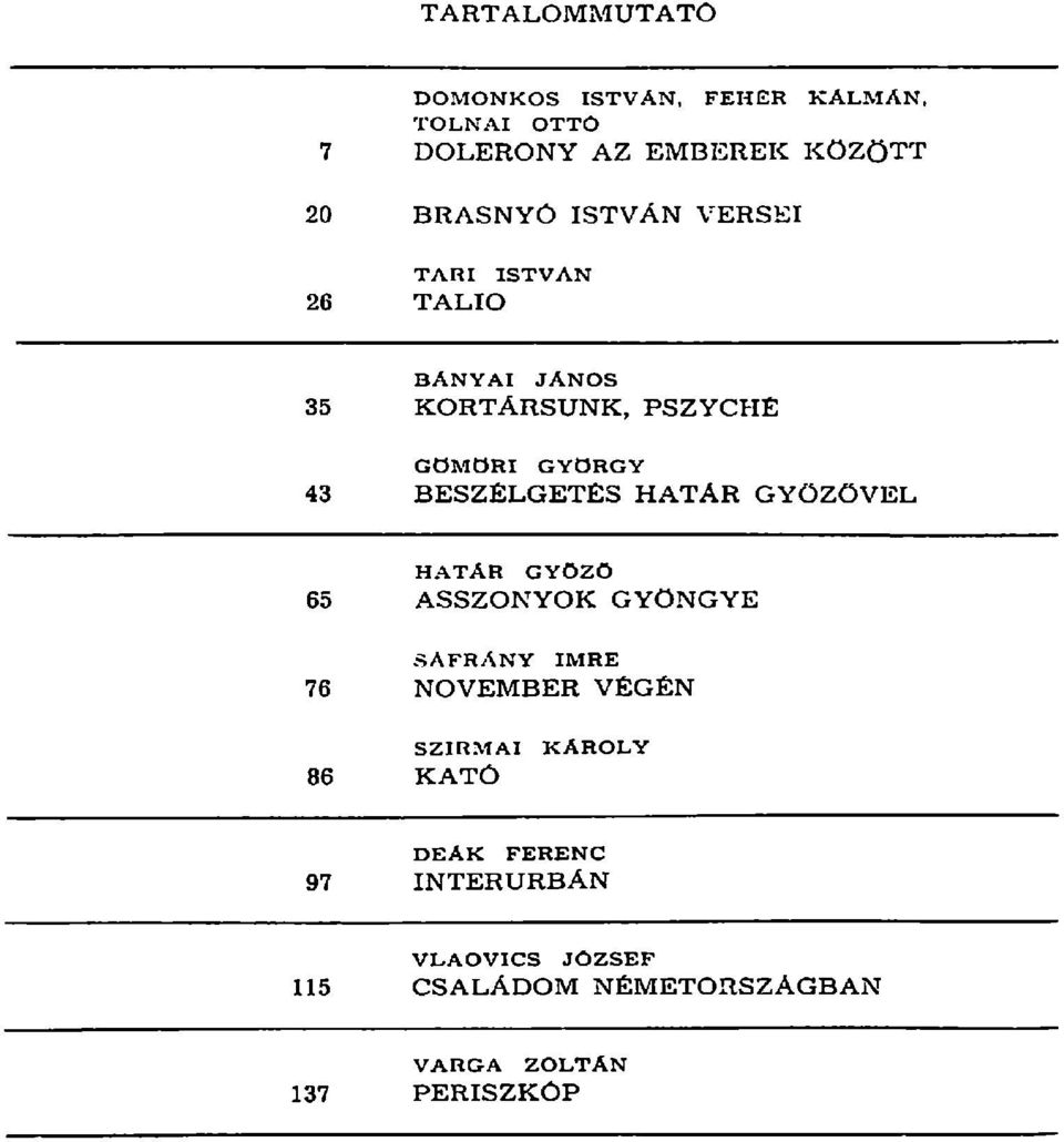 BESZÉLGETÉS HATÁR GYŐZŐVEL HATÁR GYÖZÖ 65 ASSZONYOK GYÖNGYE SÁFRÁNY IMRE 76 NOVEMBER VÉGÉN SZIRMAI