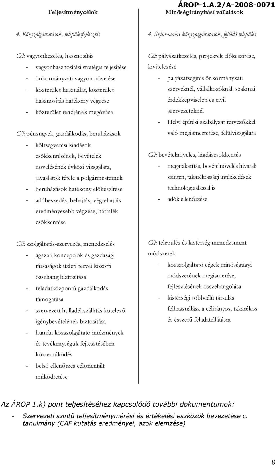 hasznosítás hatékony végzése - közterület rendjének megóvása Cél: pénzügyek, gazdálkodás, beruházások - költségvetési kiadások csökkentésének, bevételek növelésének évközi vizsgálata, javaslatok