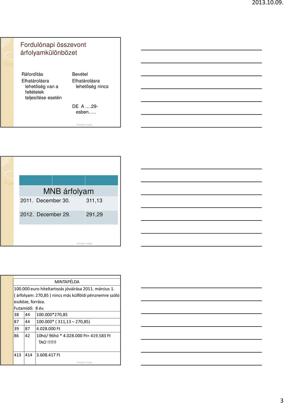 000 euro hiteltartozás jóváírása 2011. március 1. ( árfolyam: 270,85 ) nincs más külföldipénznemre szóló eszköze, forrása.