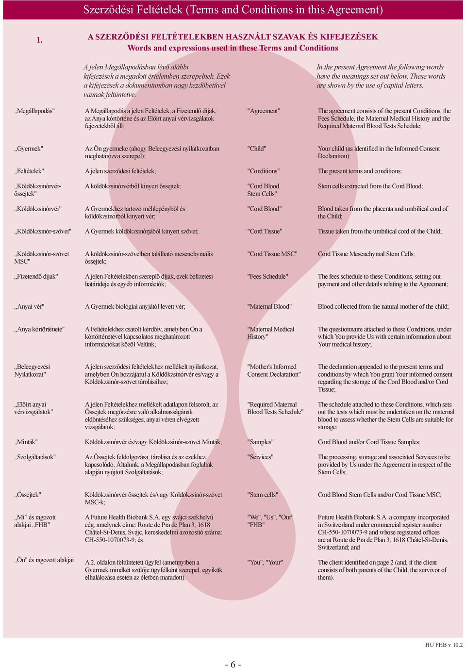 Ezek a kifejezések a dokumentumban nagy kezdőbetűvel vannak feltüntetve. In the present Agreement the following words have the meanings set out below.