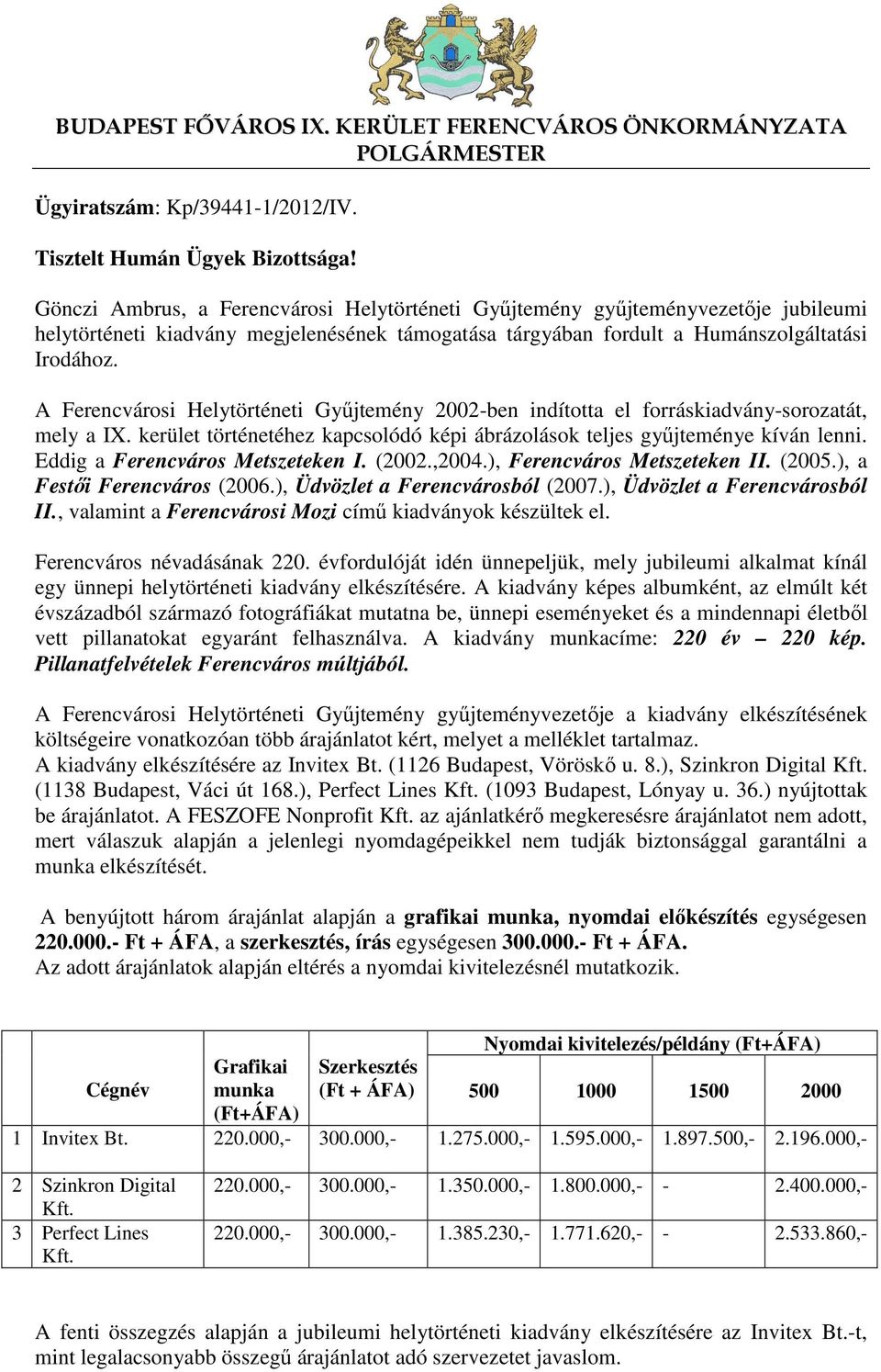 A Ferencvárosi Helytörténeti Gyűjtemény 2002-ben indította el forráskiadvány-sorozatát, mely a IX. kerület történetéhez kapcsolódó képi ábrázolások teljes gyűjteménye kíván lenni.