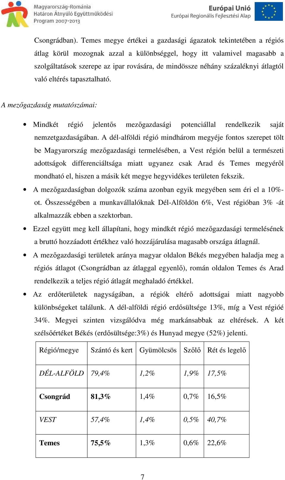 százaléknyi átlagtól való eltérés tapasztalható. A mezőgazdaság mutatószámai: Mindkét régió jelentős mezőgazdasági potenciállal rendelkezik saját nemzetgazdaságában.