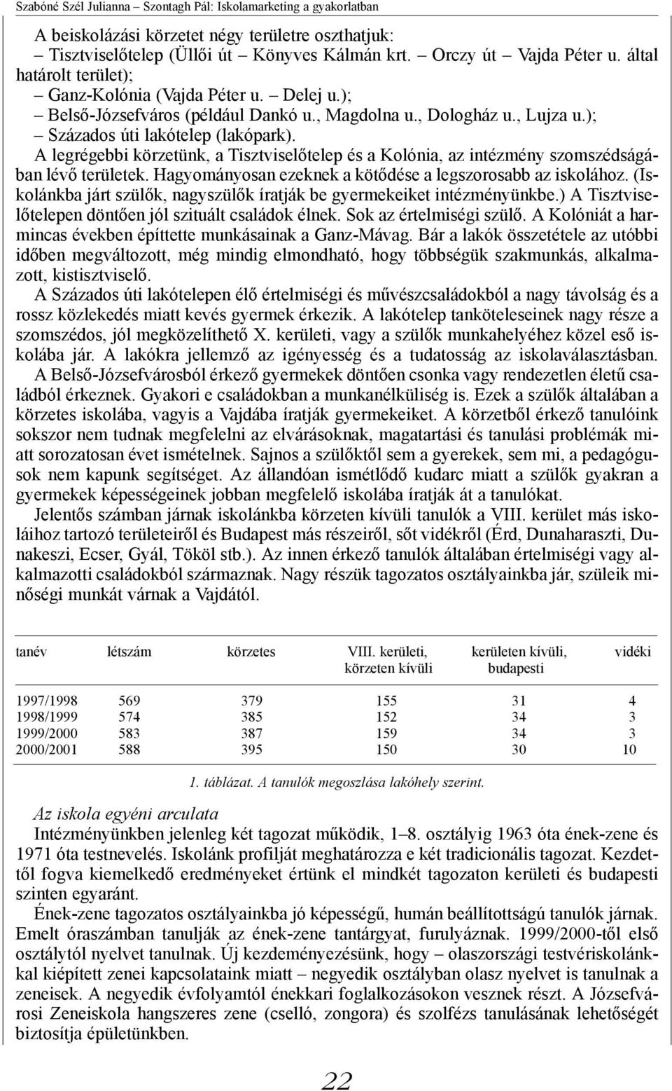 A legrégebbi körzetünk, a Tisztviselőtelep és a Kolónia, az intézmény szomszédságában lévő területek. Hagyományosan ezeknek a kötődése a legszorosabb az iskolához.