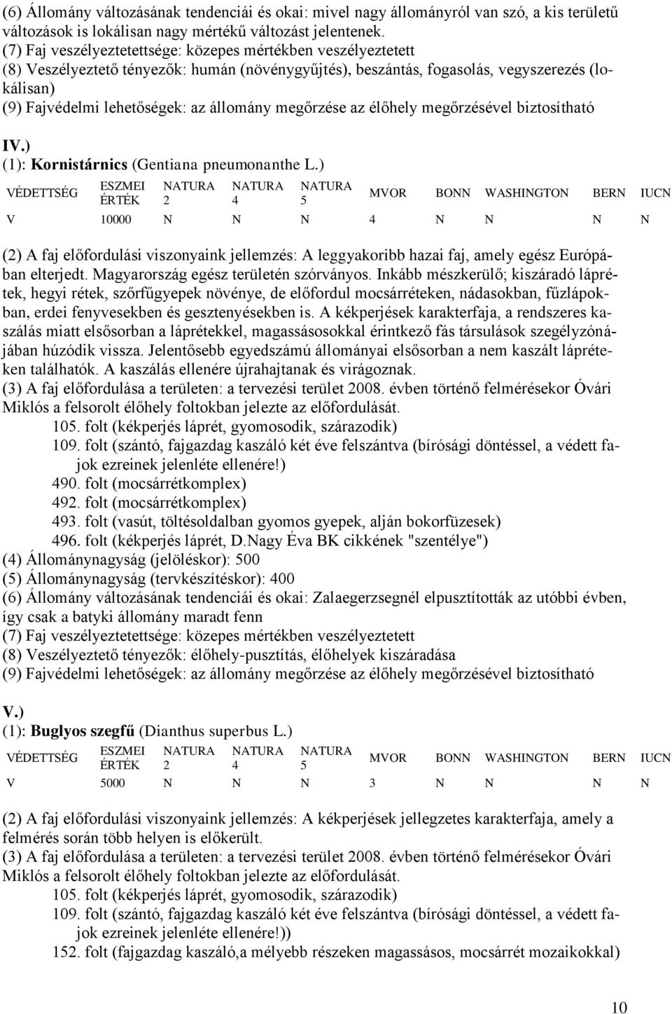 állomány megőrzése az élőhely megőrzésével biztosítható IV.) (1): Kornistárnics (Gentiana pneumonanthe L.