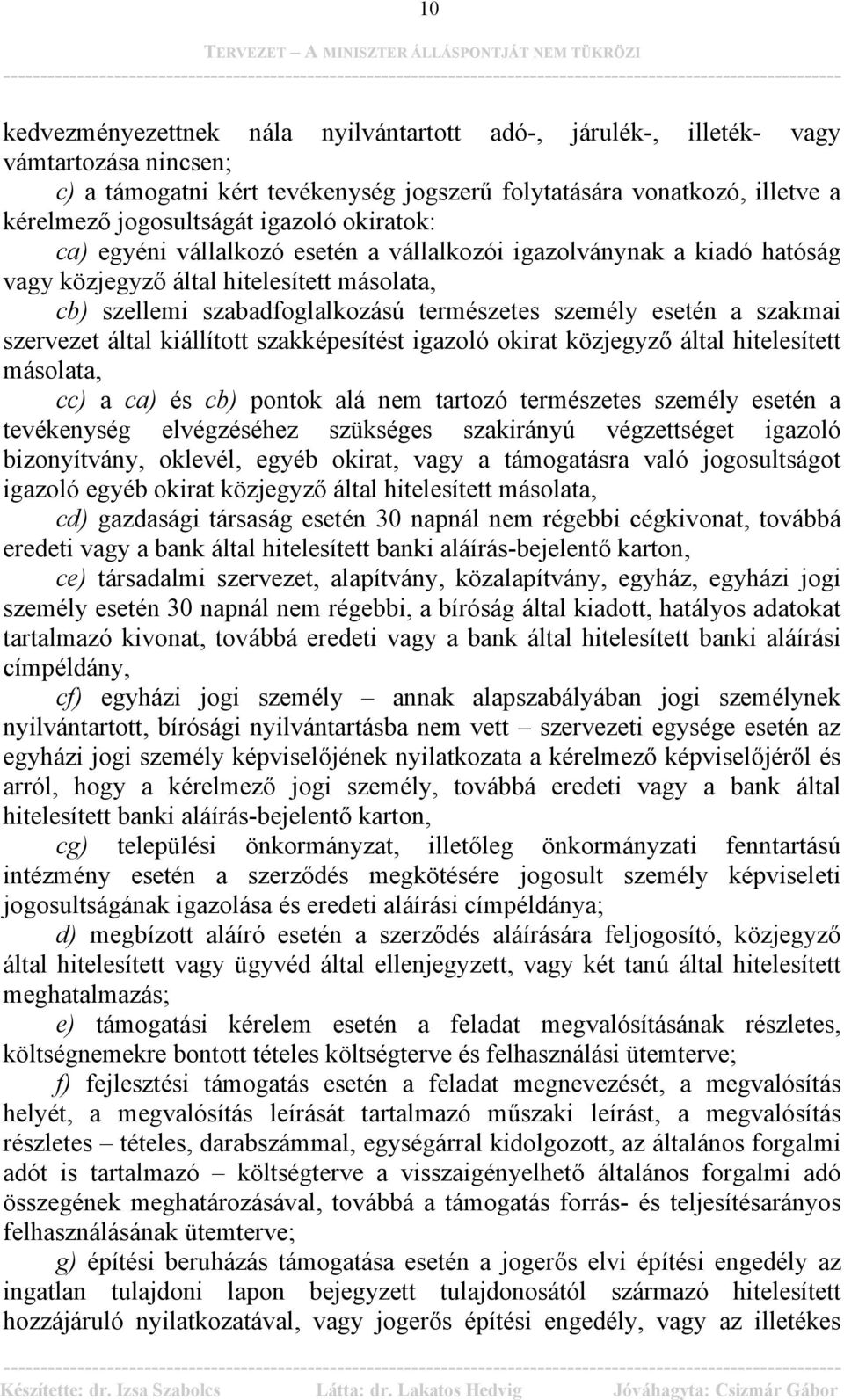 szakmai szervezet által kiállított szakképesítést igazoló okirat közjegyző által hitelesített másolata, cc) a ca) és cb) pontok alá nem tartozó természetes személy esetén a tevékenység elvégzéséhez