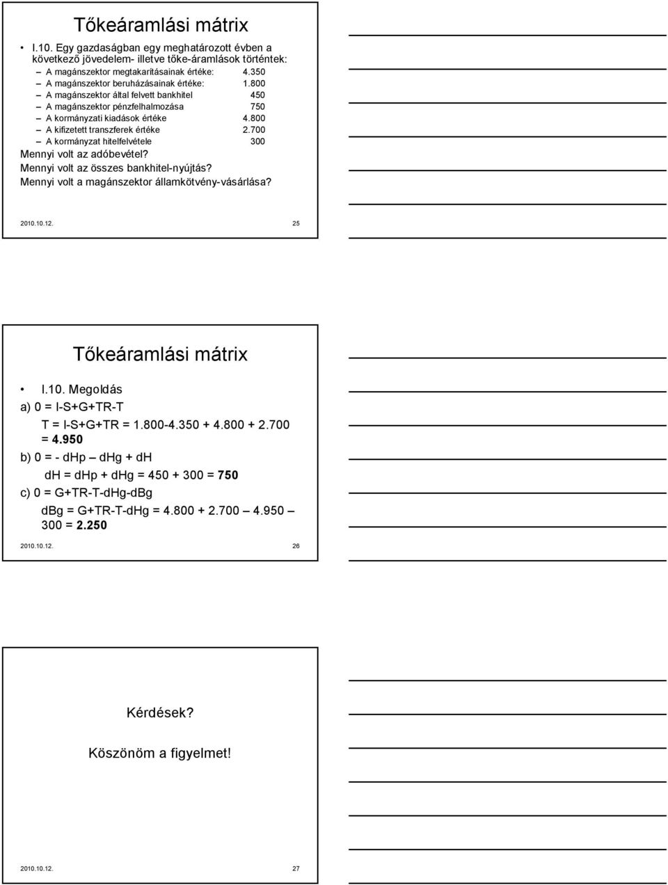 700 A kormányzat hitelfelvétele 300 Mennyi volt az adóbevétel? Mennyi volt az összes bankhitel-nyújtás? Mennyi volt a magánszektor államkötvény-vásárlása? 2010.