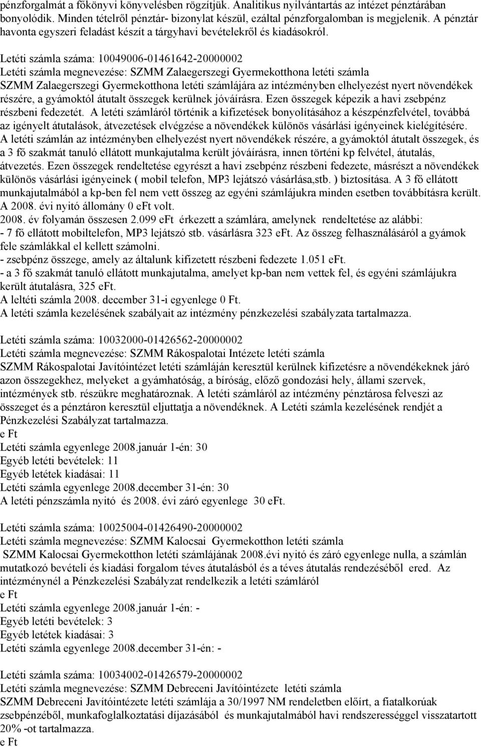 Letéti számla száma: 10049006-01461642-20000002 Letéti számla megnevezése: SZMM Zalaegerszegi Gyermekotthona letéti számla SZMM Zalaegerszegi Gyermekotthona letéti számlájára az intézményben