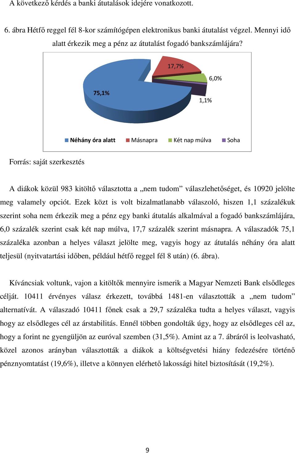 17,7% 6,0% 75,1% 1,1% Néhány óra alatt Másnapra Két nap múlva Soha A diákok közül 983 kitöltı választotta a nem tudom válaszlehetıséget, és 10920 jelölte meg valamely opciót.