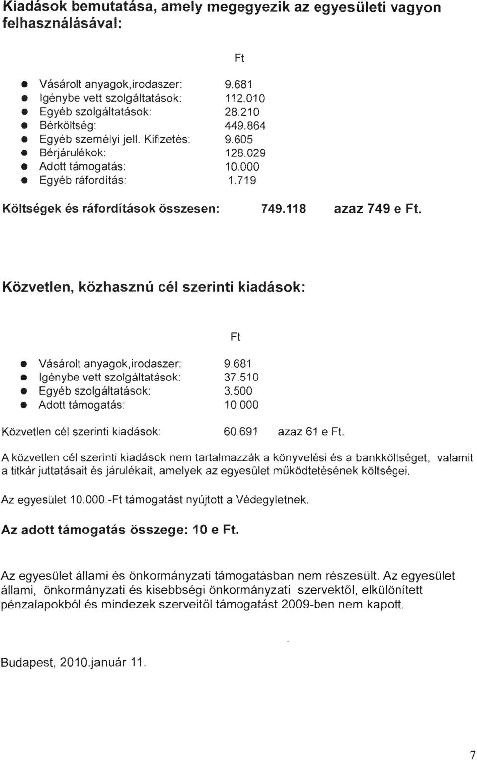 681 Igenybe vett szolgaltatasok: 37.510 szolgaltatasok: 3.500 tamogatas: 10.000 kiadasok: 60.691 azaz 61 e szerinti kiadasok nem tartalmazzak a konyvelesi es a bankkoltseget, valamit.tt",t",.