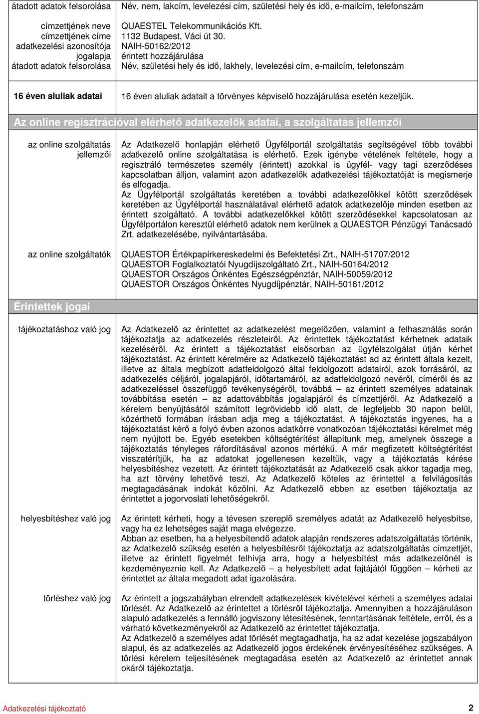 Az online regisztrációval elérhető adatkezelők adatai, a szolgáltatás jellemzői az online szolgáltatás jellemzői az online szolgáltatók Az Adatkezelő honlapján elérhető Ügyfélportál szolgáltatás