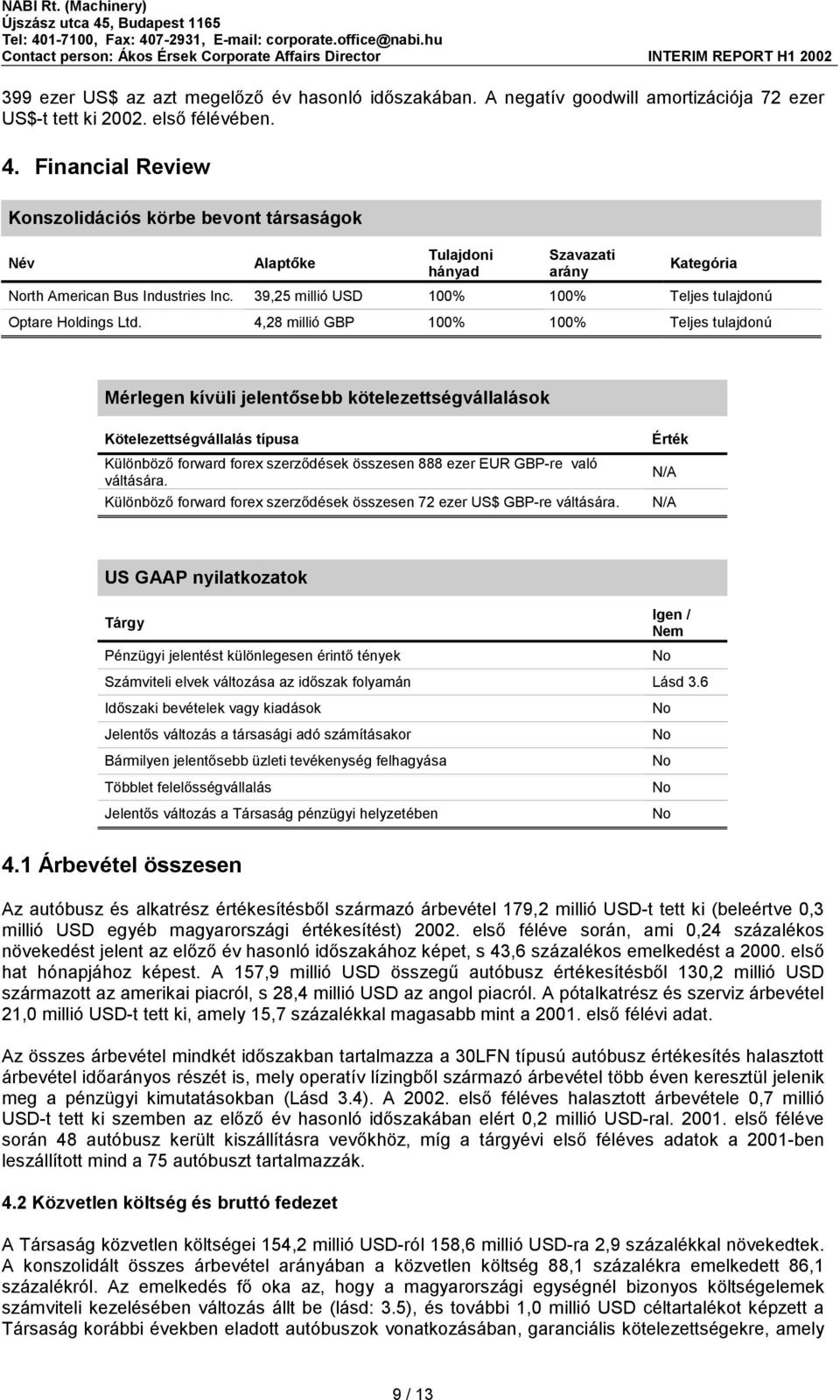 39,25 millió USD 100% 100% Teljes tulajdonú Optare Holdings Ltd.