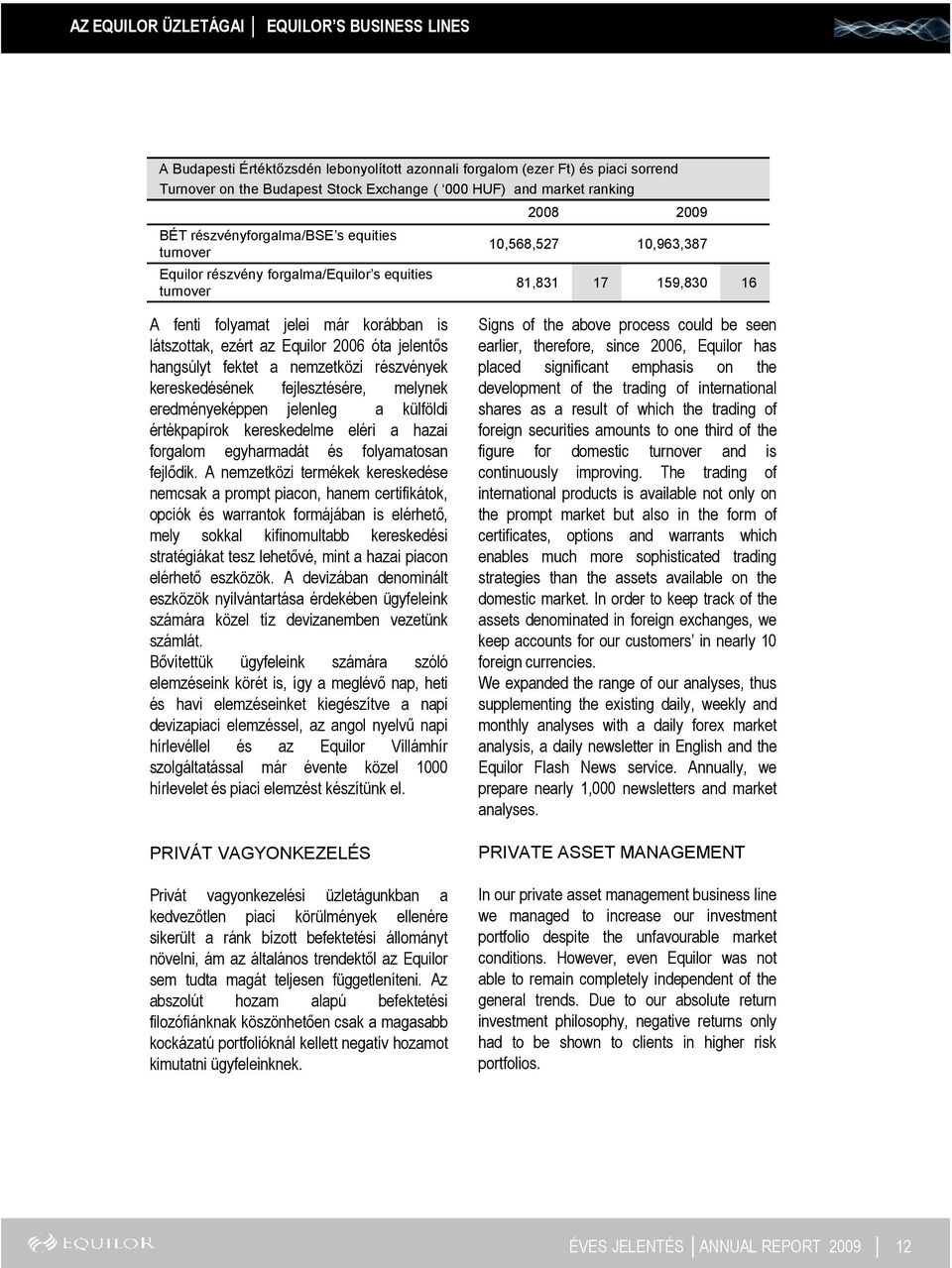 látszottak, ezért az Equilor 2006 óta jelentıs hangsúlyt fektet a nemzetközi részvények kereskedésének fejlesztésére, melynek eredményeképpen jelenleg a külföldi értékpapírok kereskedelme eléri a