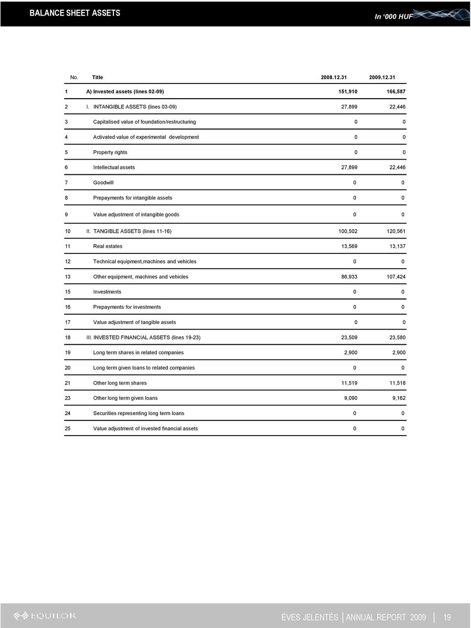 22,446 7 Goodwill 0 0 8 Prepayments for intangible assets 0 0 9 Value adjustment of intangible goods 0 0 10 II.