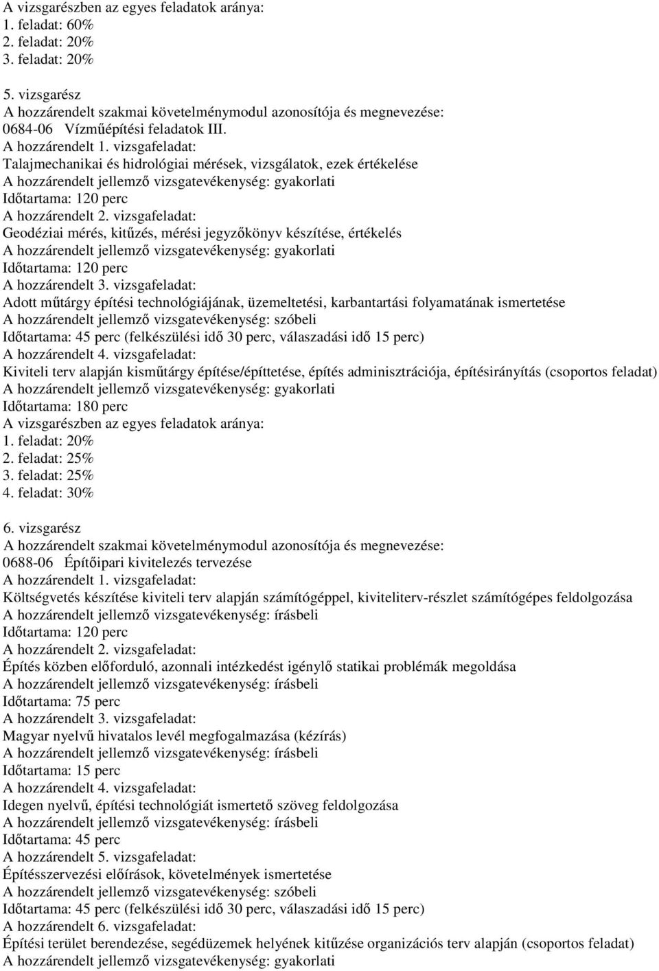 vizsgafeladat: Talajmechanikai és hidrológiai mérések, vizsgálatok, ezek értékelése A hozzárendelt jellemzı vizsgatevékenység: gyakorlati Idıtartama: 120 perc A hozzárendelt 2.