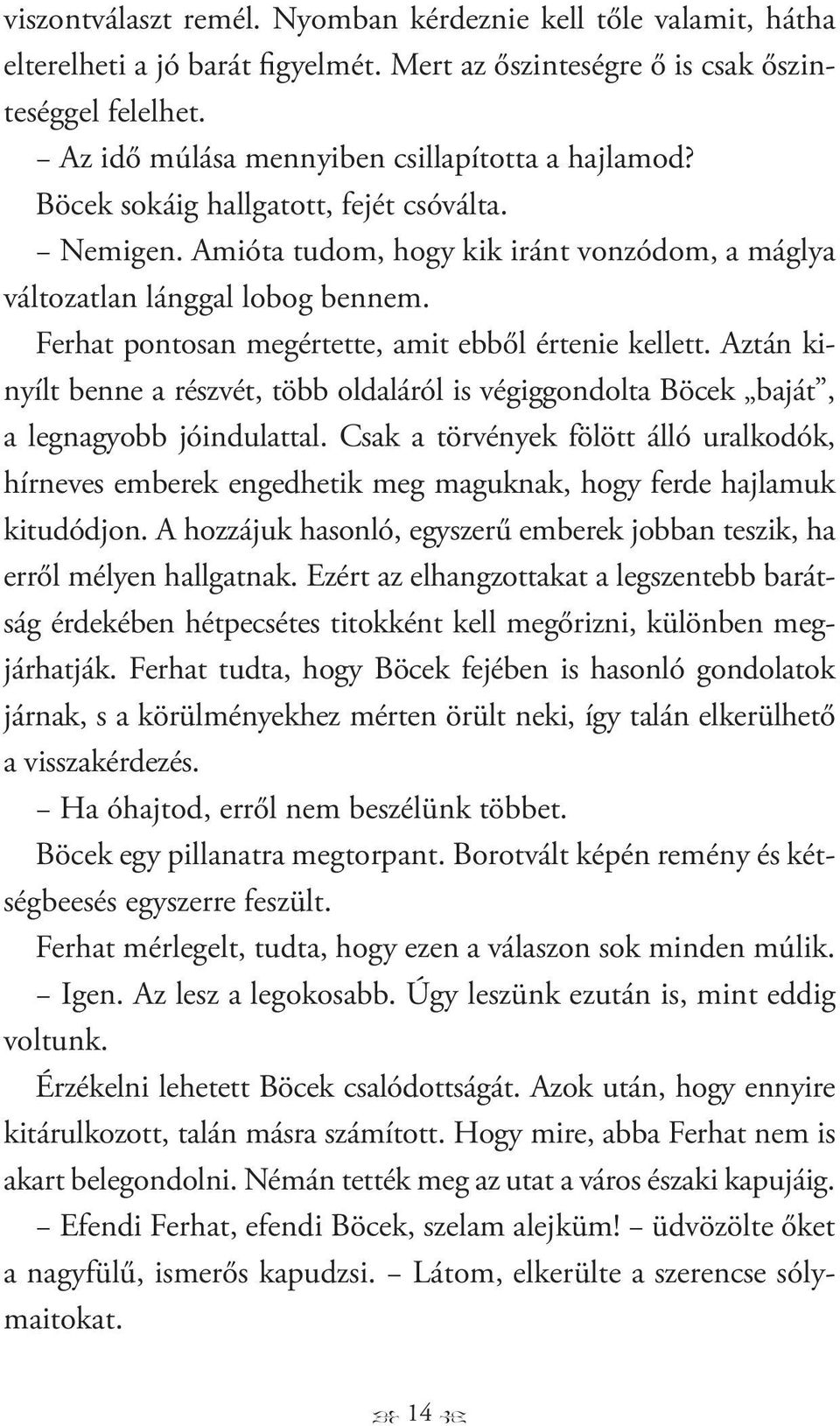 Ferhat pontosan megértette, amit ebből értenie kellett. Aztán kinyílt benne a részvét, több oldaláról is végiggondolta Böcek baját, a legnagyobb jóindulattal.